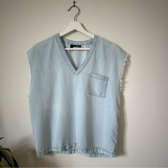 The Kooples V Neck Denim Sleeveless Shirt Top Size M - Picture 1 of 5